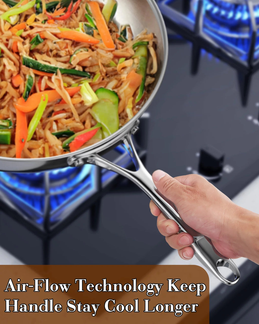 Stainless Steel 13-Inch Wok Pan with High Dome Lid G196329