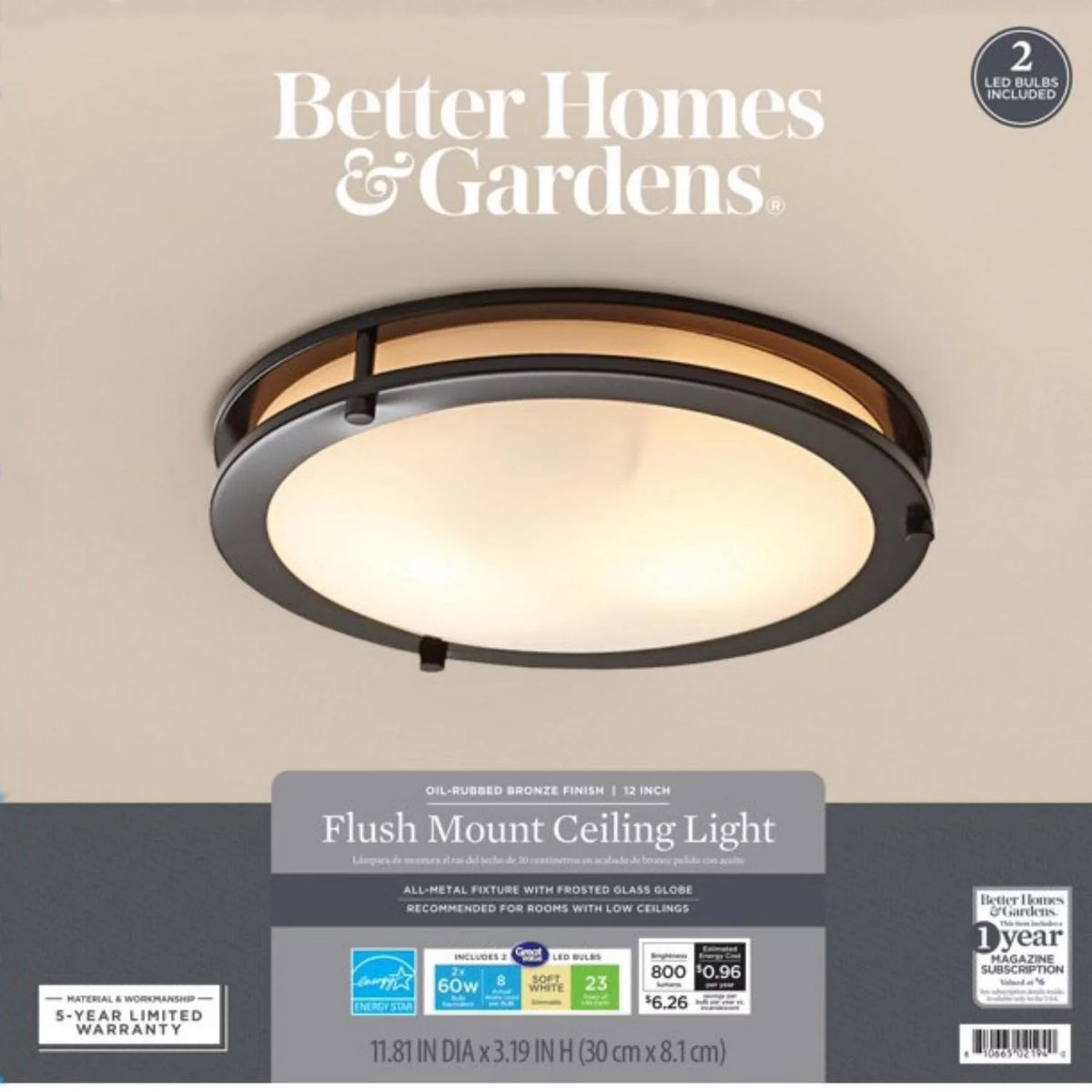 12" Bronze Flushmount Ceiling Light with Glass Shade U901