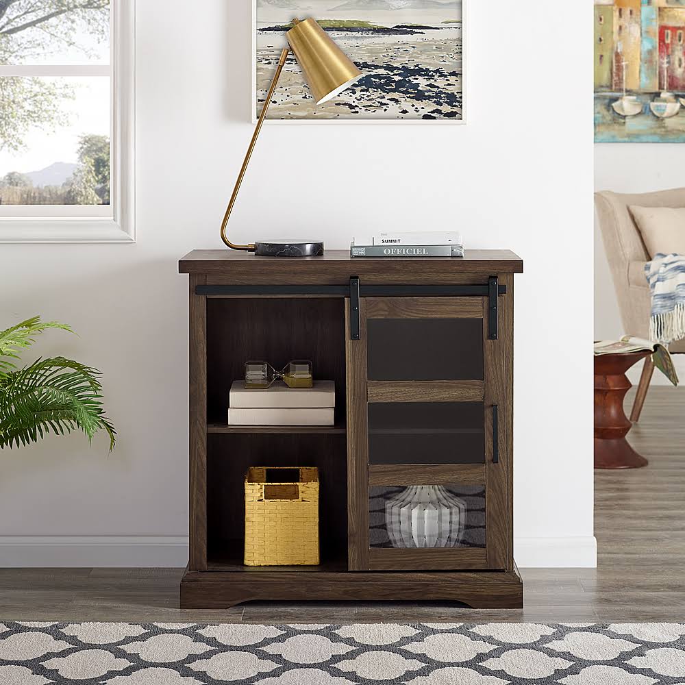 Dark Walnut Sliding Glass Door Buffet Cabinet Q97299