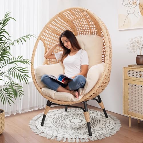 Oversized Wicker Egg Chair with Cushion 500lbs Capacity G134822