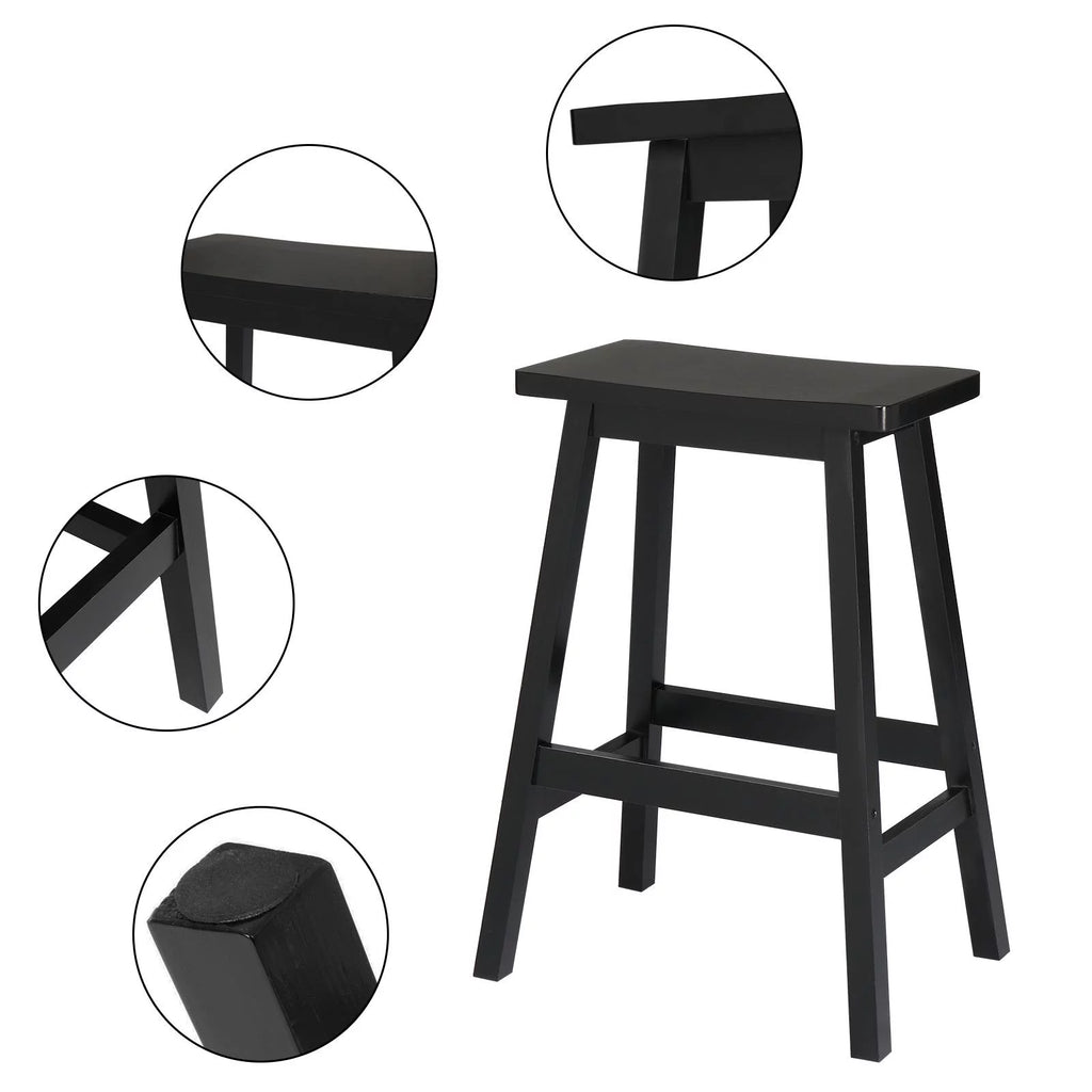 Set of 4 Black Wooden Saddle Seat Bar Stools N8956
