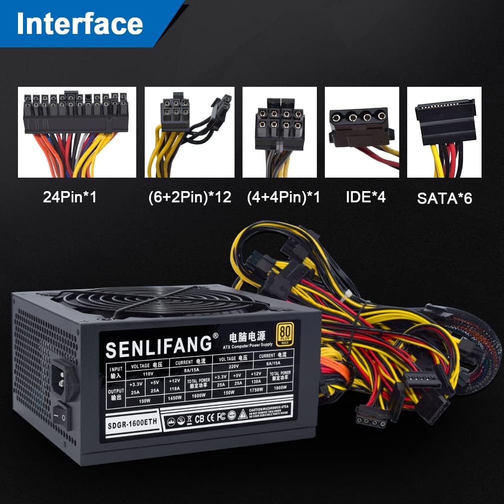 1800W PSU Mining Power Supply with 1.5m US Plug Adapter Cable G440
