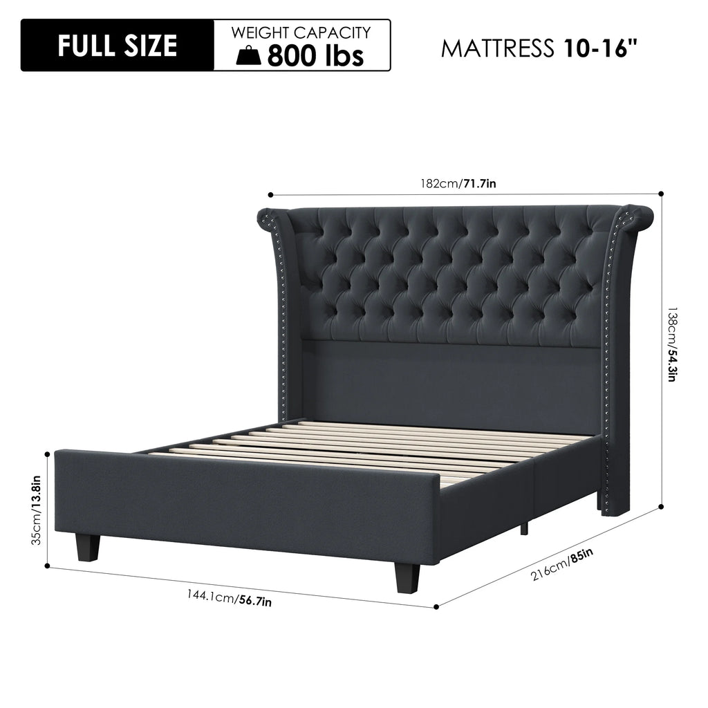 King Size White Velvet Tufted Upholstered Platform Bed U6049