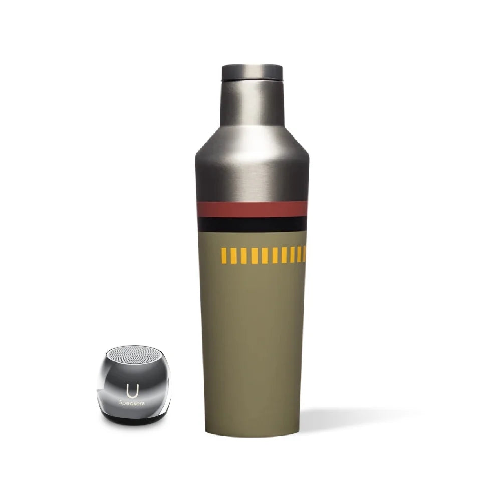 Portable Wireless Bluetooth Speaker with Mic & Selfie Remote Control, 16 oz. Canteen Bottle Silver R89755