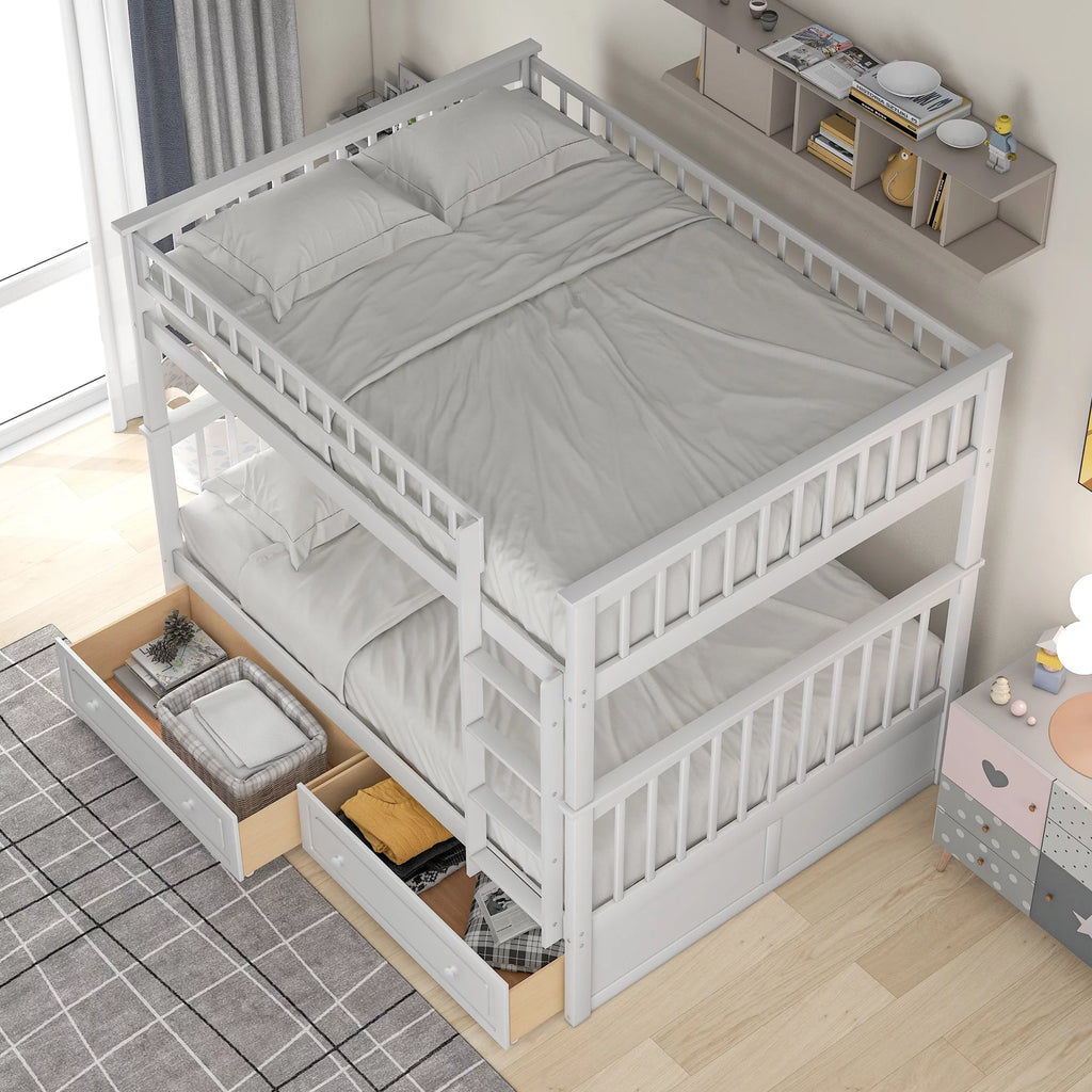 Pine Wood Full-Over-Full Bunk Bed with Storage Z7138