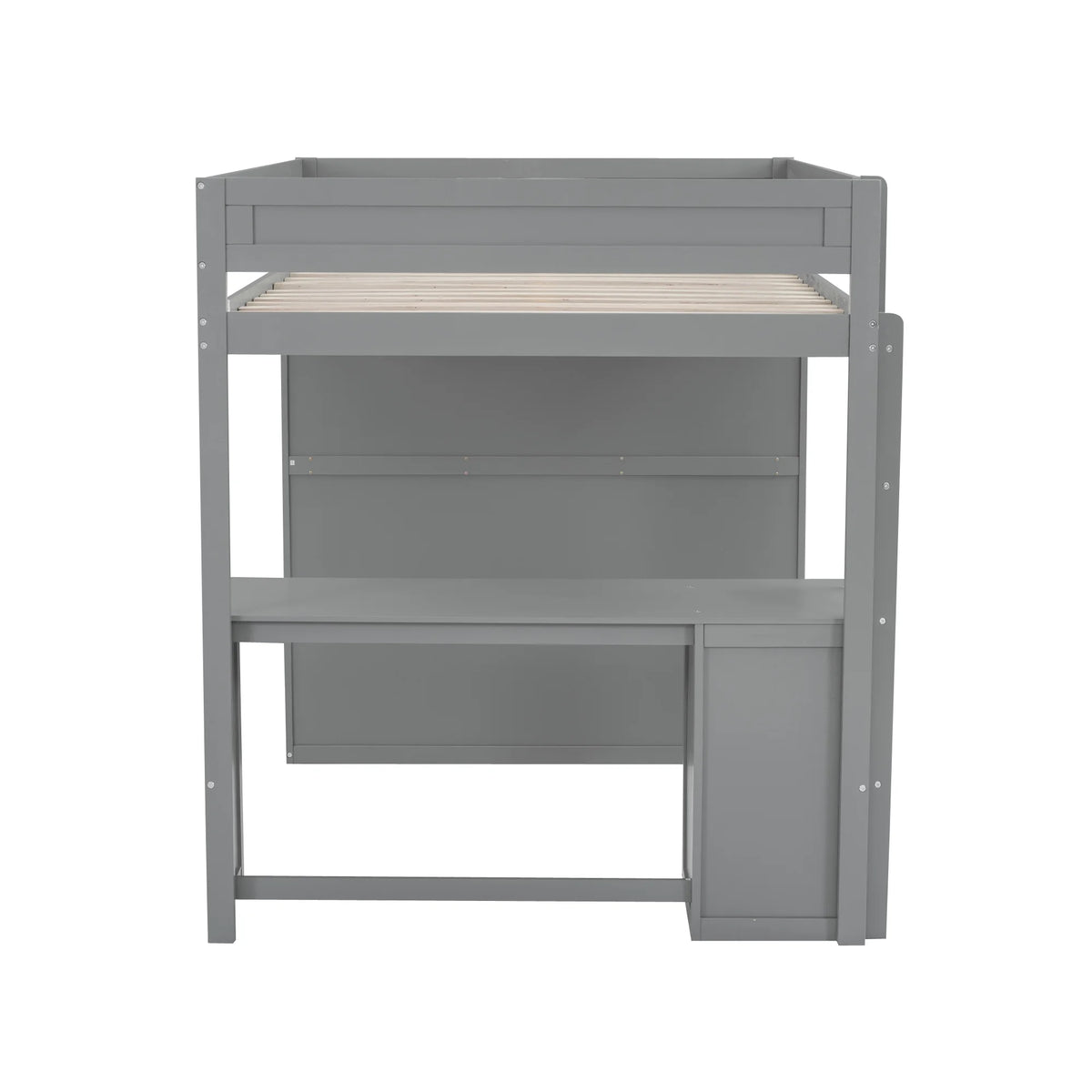 Wood Full Size Loft Bed with Storage Desk, Drawers and Wardrobe T458