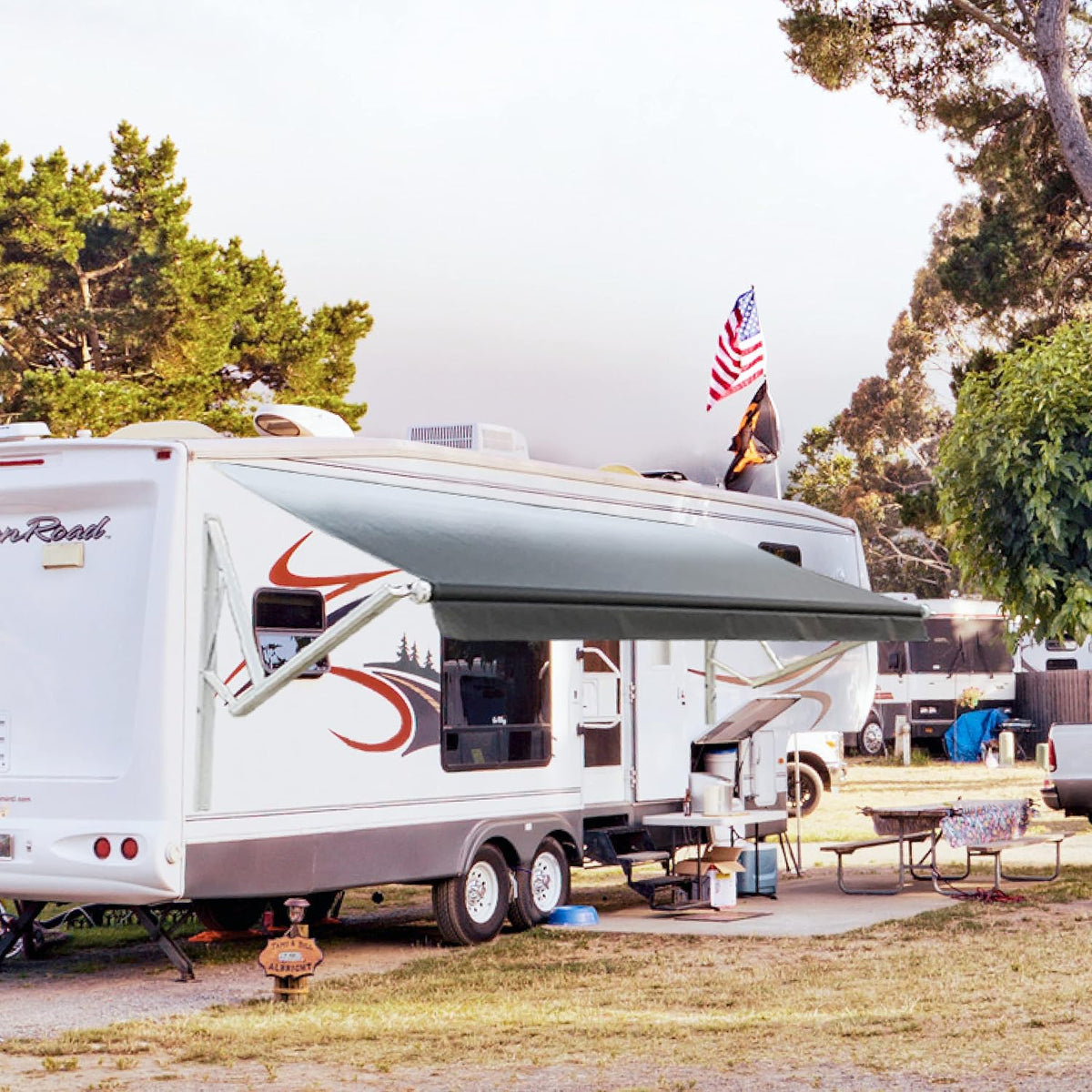 White Motorized Retractable RV Awning 18x8 Ft B6942