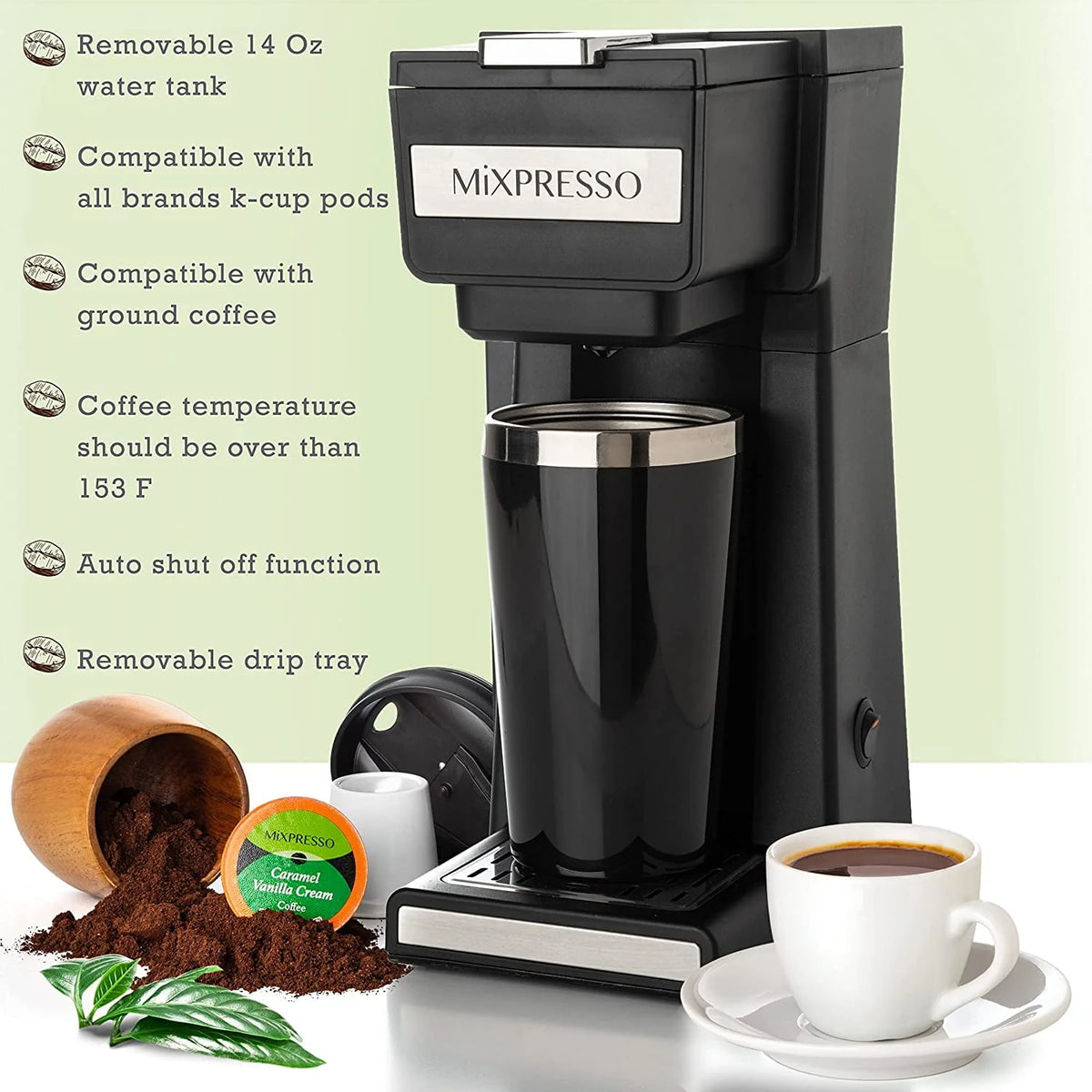 Single Serve Coffee Maker with 14oz Travel Mug J508125