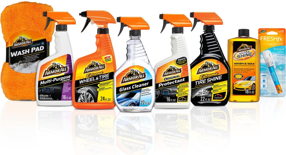 Car Care Kit, Car Wax & Wash Kit, Glass Cleaner, Car Air Freshener, Tire & Wheel Cleaner, 8 Pieces Pack of 2 V6033