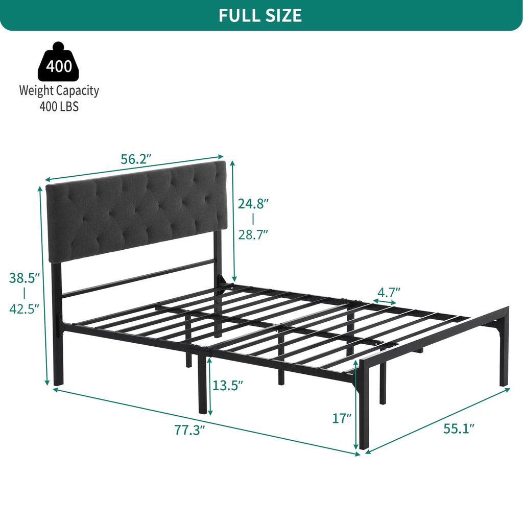 Full Size Upholstered Platform Bed with Adjustable Headboard D660308