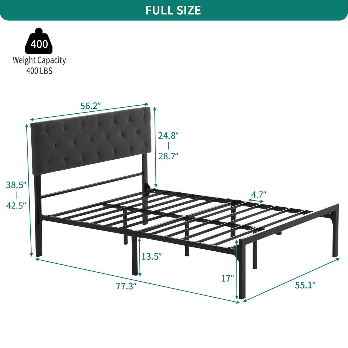 Full Size Upholstered Platform Bed with Adjustable Headboard D660308