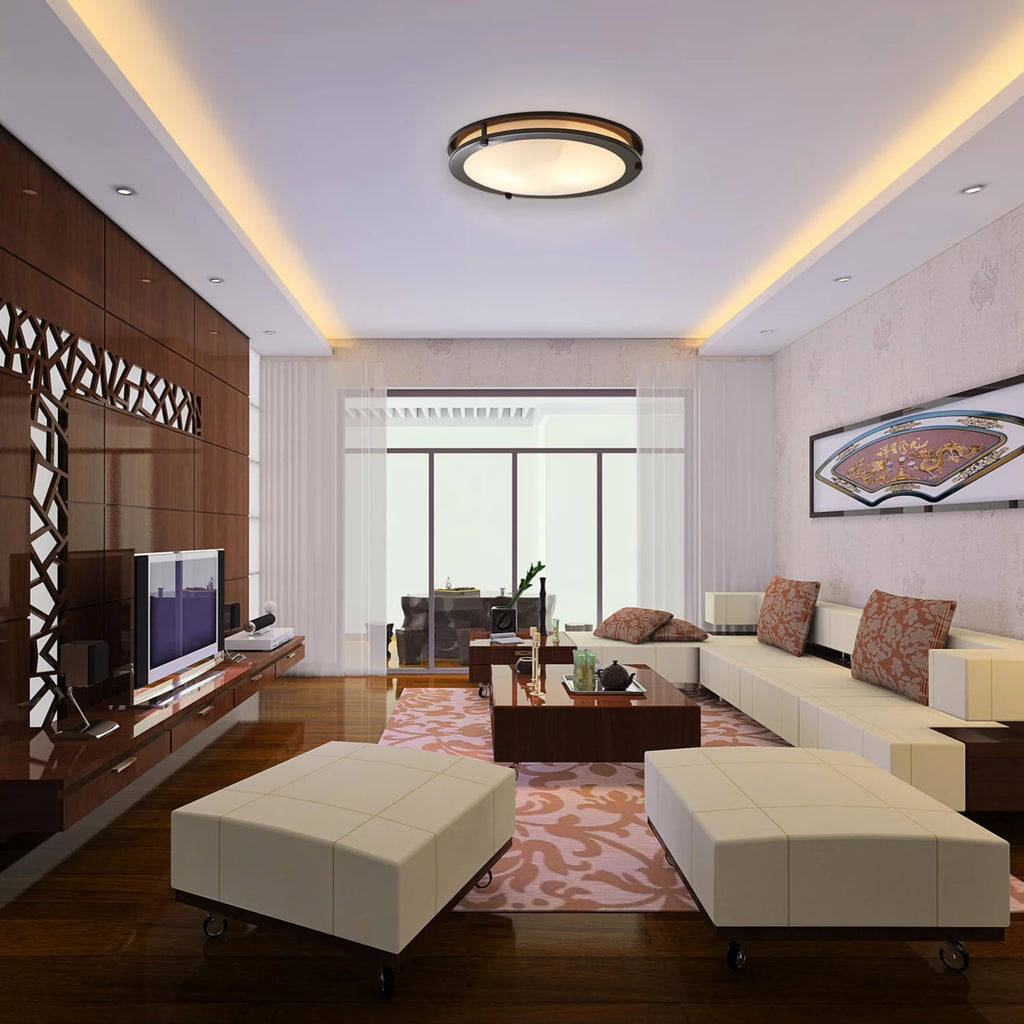 12" Bronze Flushmount Ceiling Light with Glass Shade U901