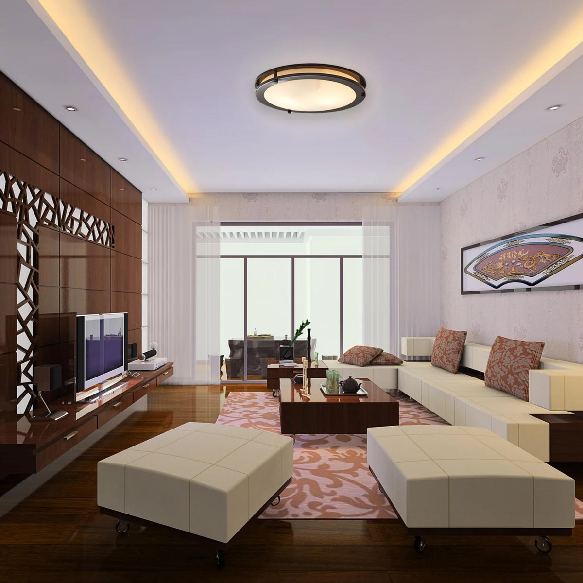 12" Bronze Flushmount Ceiling Light with Glass Shade U901