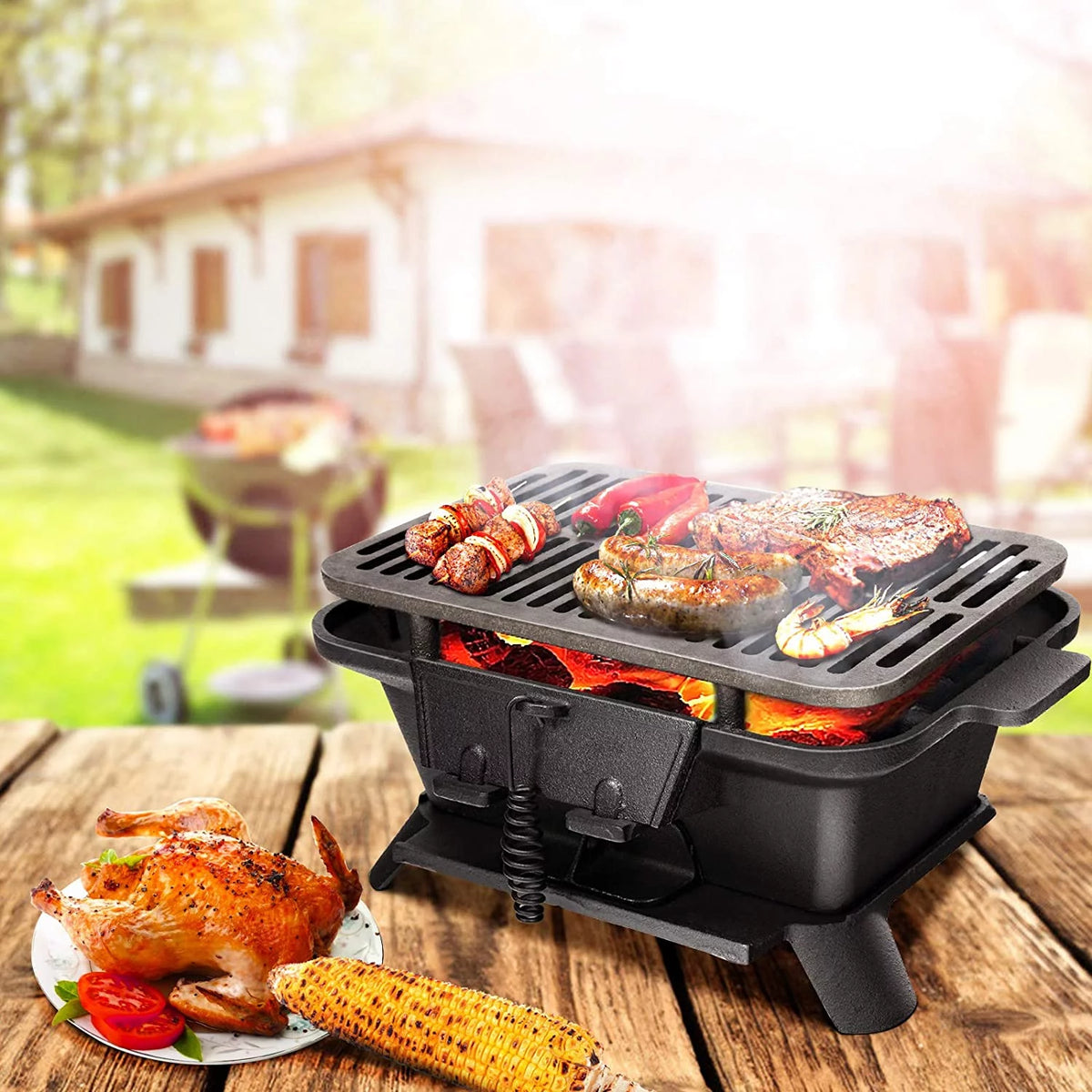 Charcoal Portable BBQ Grill with Double-sided Grilling Net Z886