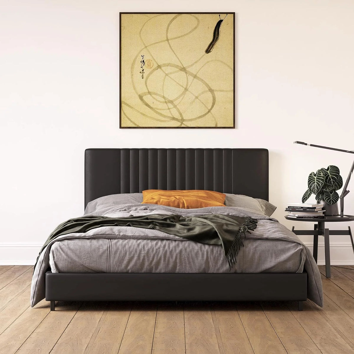Black Faux Leather Upholstered Full Platform Bed with Tufted Headboard M280811