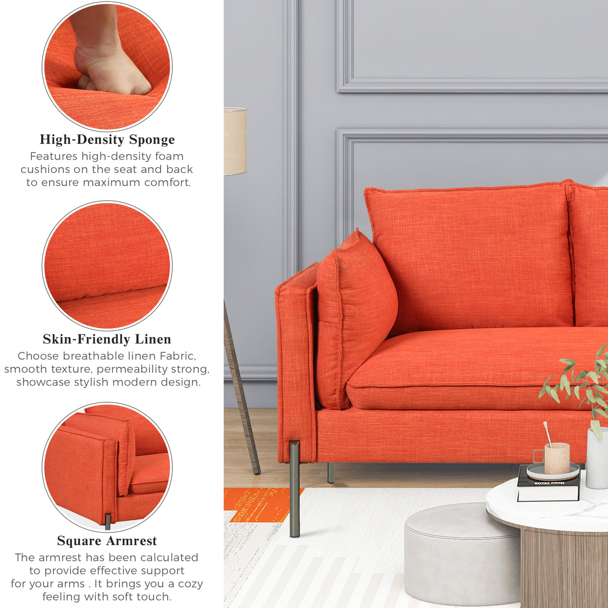 2 Piece Linen Fabric Loveseat and 3 Seat Couch Set H13506