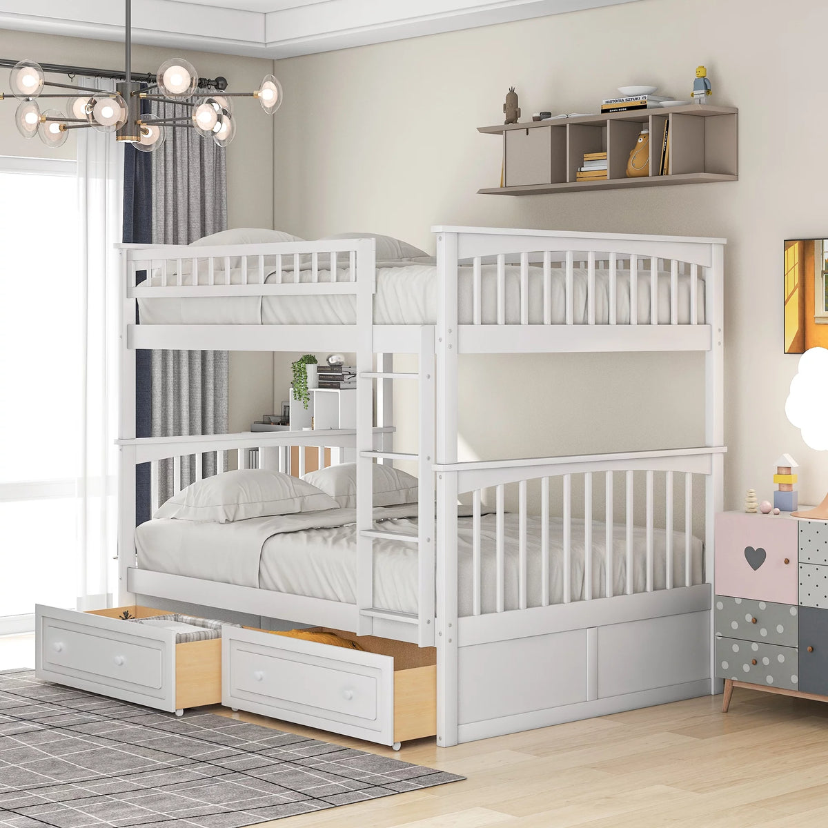 Pine Wood Full-Over-Full Bunk Bed with Storage Z7138