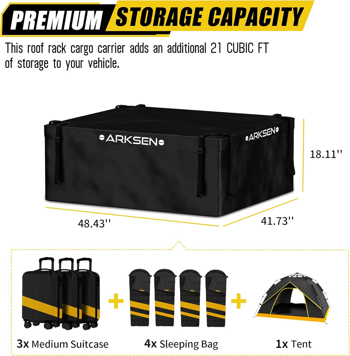 Extra-Wide 21 Cubic Feet Waterproof Rooftop Cargo Carrier Bag with 8 Reinforced Straps X144