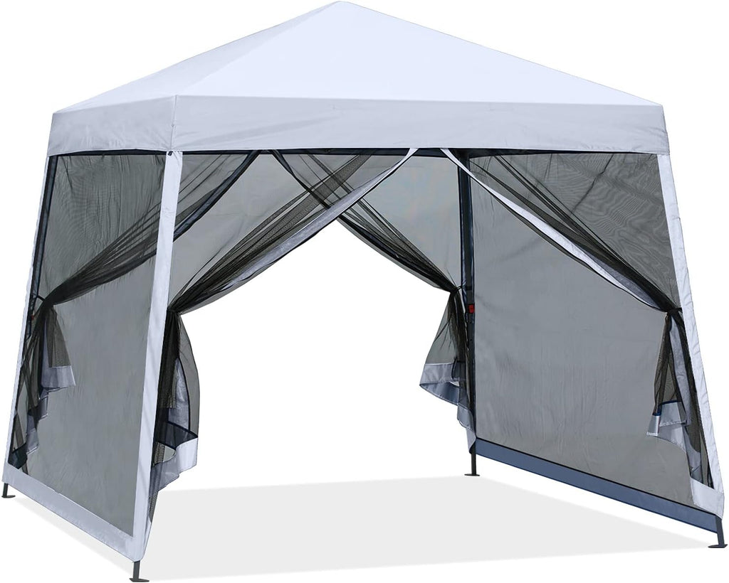 8x8 White Pop up Outdoor Canopy Tent with Netting Wall D1247