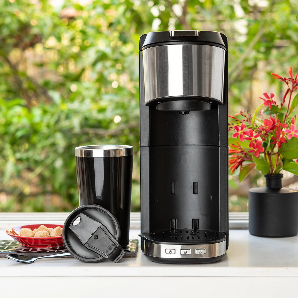 Single Serve Coffee Maker with 14oz Travel Mug J508125