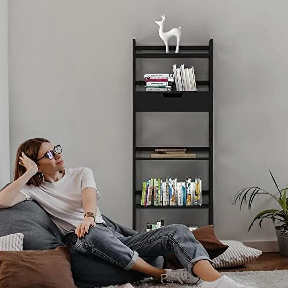 White Bookshelf with Drawers W404516