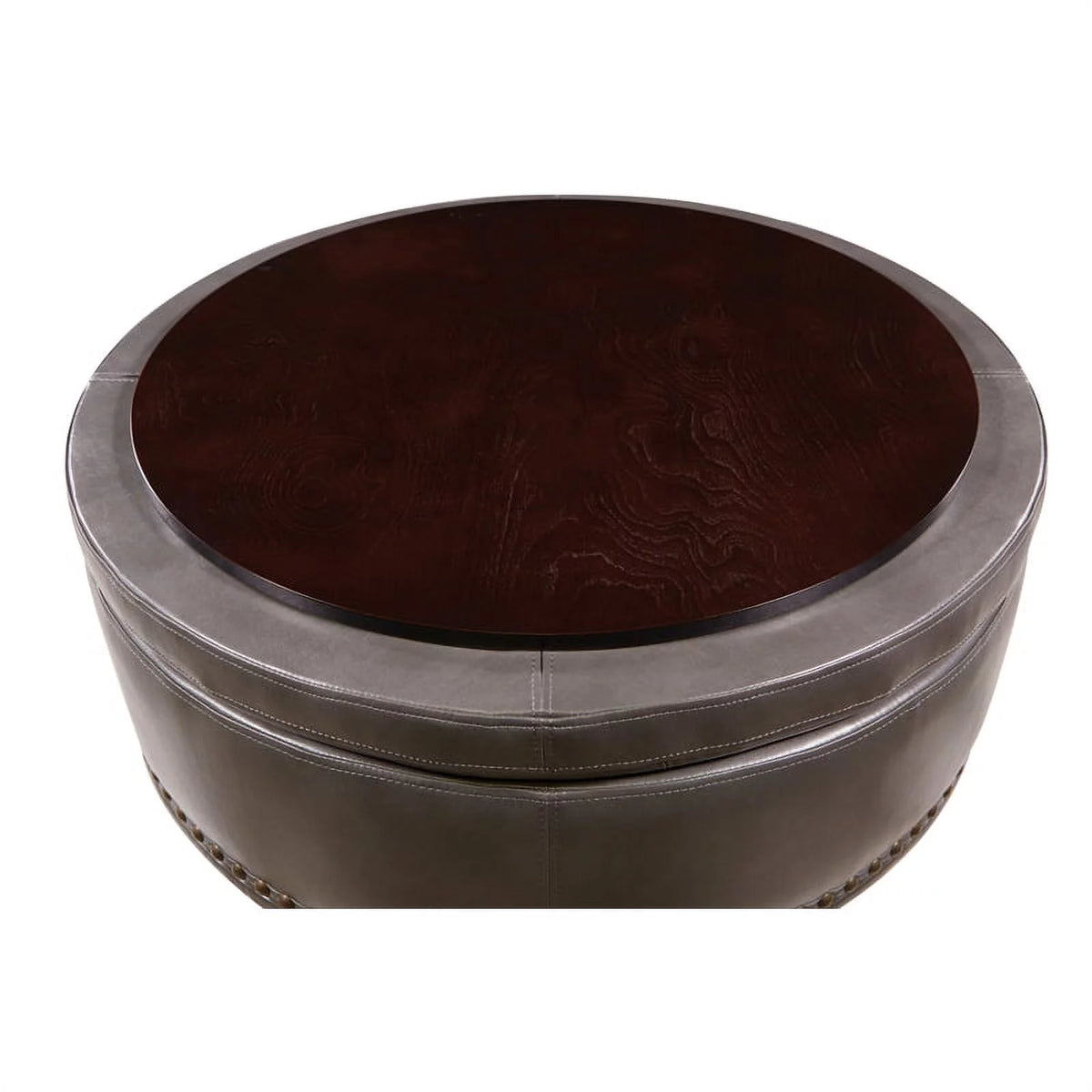 Pewter Bonded Leather Round Storage Ottoman E91180