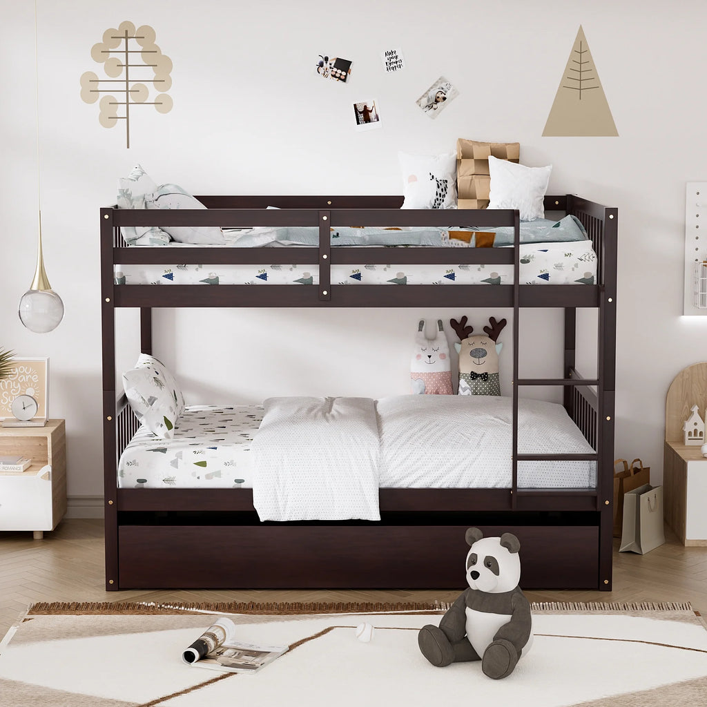 Wood Full over Full Bunk Bed with Trundle and Ladder N783