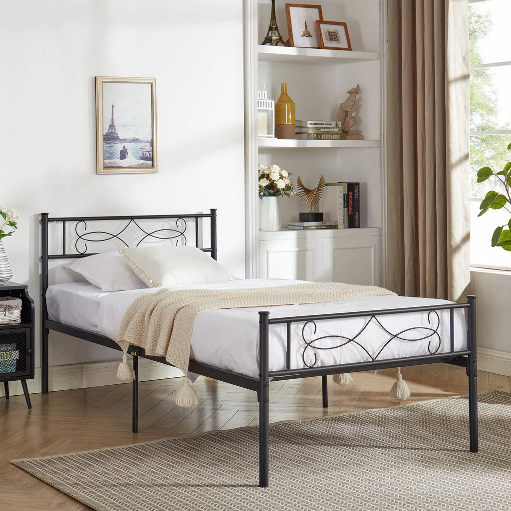 Twin Size Black Metal Platform Bed Frame with Headboard K80081