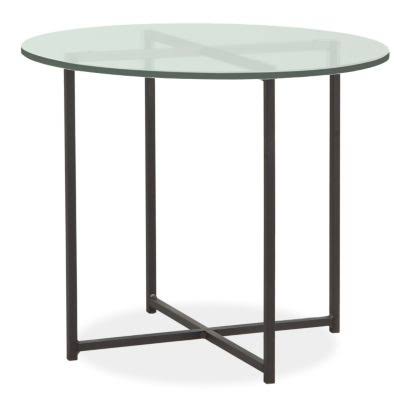 Modern Classic Round End Table with Recycled Natural Steel and Satin Etched Tempered Glass Top N132534