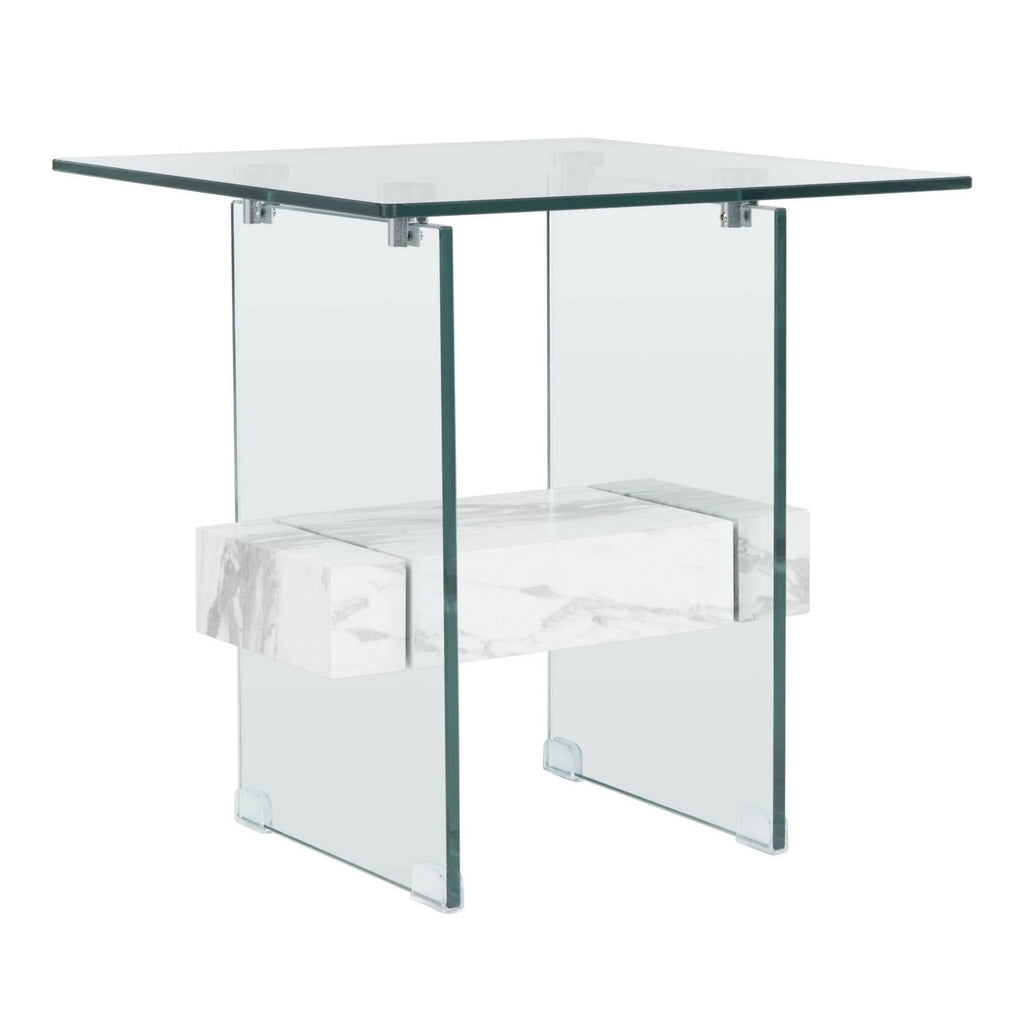 Glass/Faux White Marble Accent Table U70431
