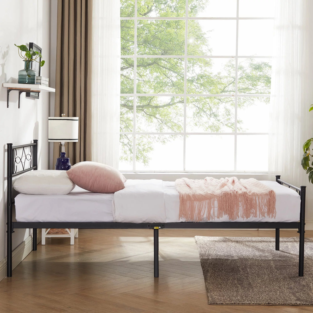 Twin Size Black Metal Platform Bed Frame with Headboard K80081