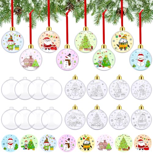 24 Sets Christmas Ornament Making Kit DIY Coloring Craft Plastic Bulb S66963