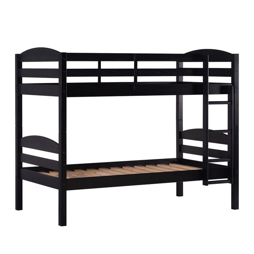 Black Solid Wood Twin-over-Twin Bunk Bed Frame C9832