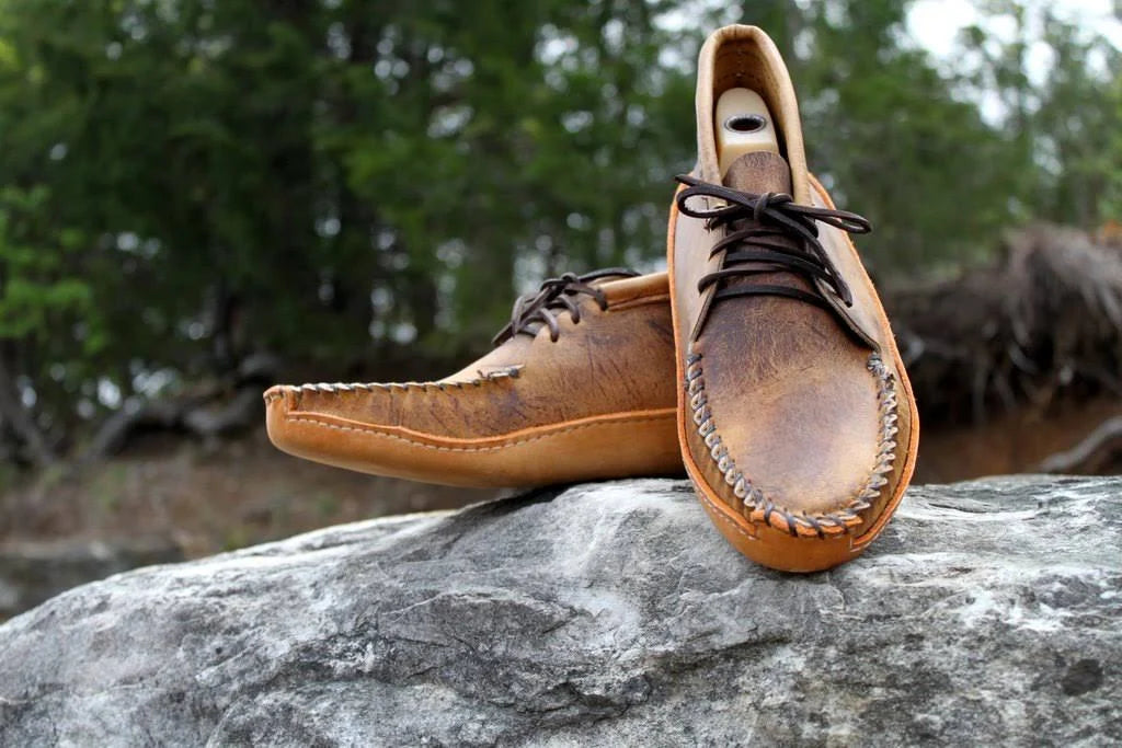 Tan Distressed Batwing Moccasins V425434