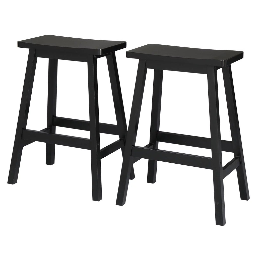 Set of 4 Black Wooden Saddle Seat Bar Stools N8956