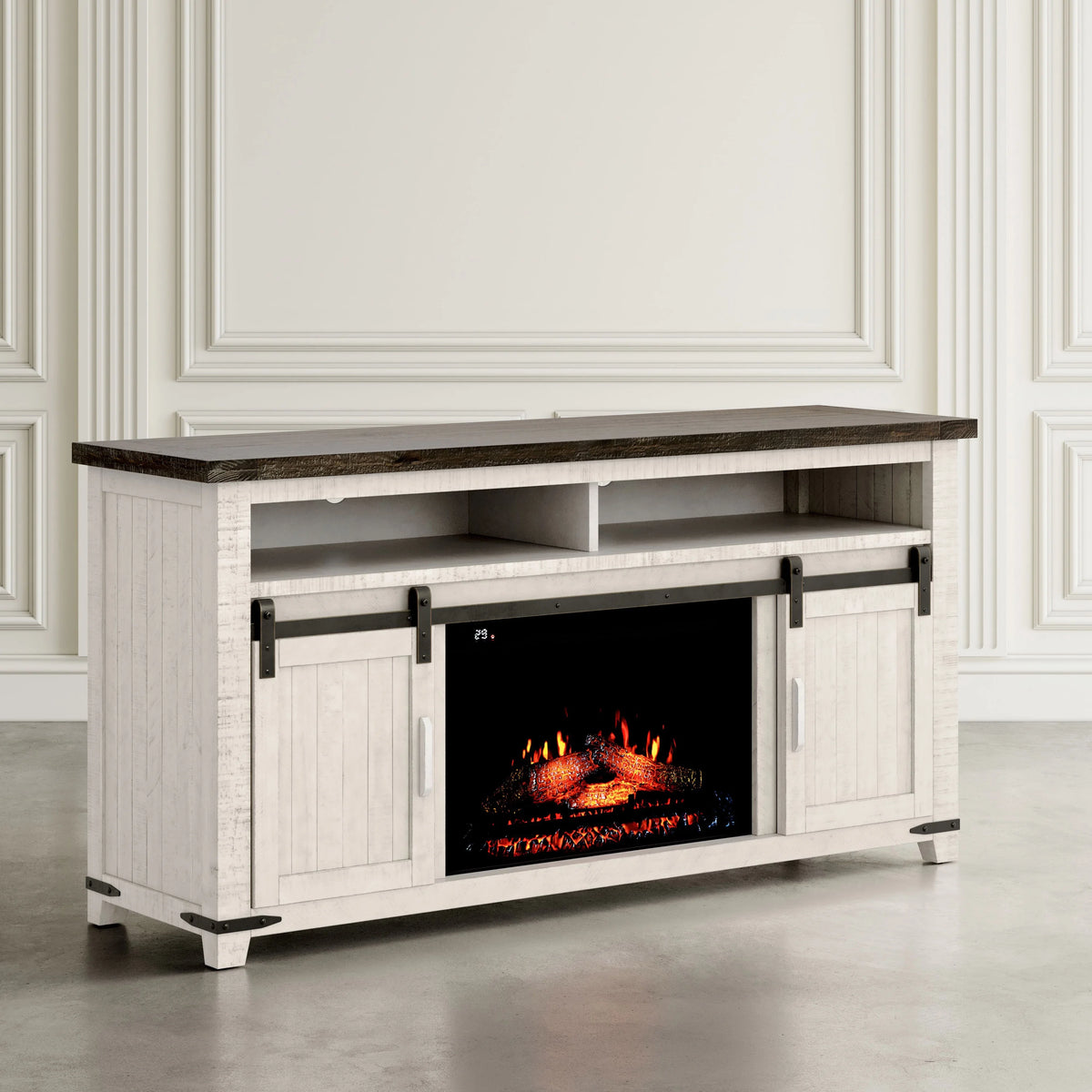 Solid Pine 64" TV Stand Console with Electric Fireplace L99174