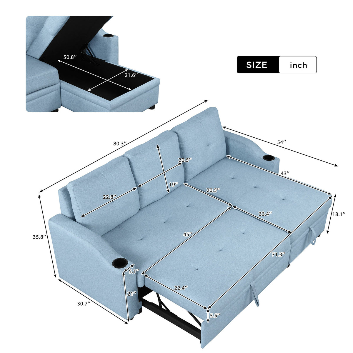 Blue Padded Pull Out Sofa Bed I888599