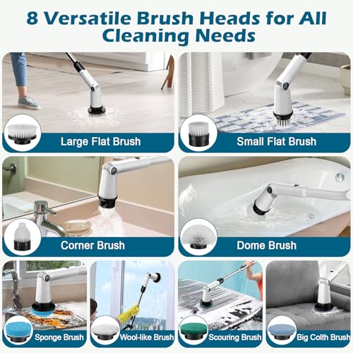 Cordless Electric Spin Scrubber with 8 Brush Heads H632