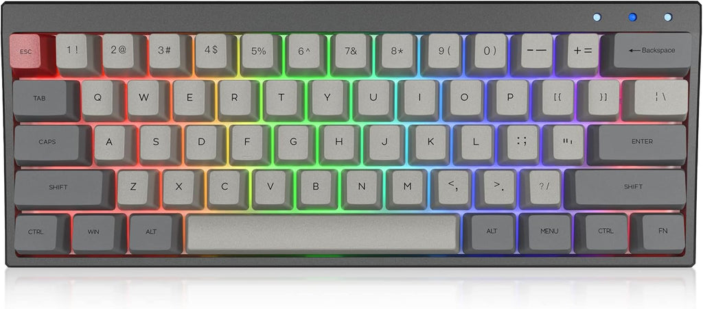 60% Mechanical Gaming Keyboard Hot Swappable RGB Backlit Dye-Sublimation Keycap 61Key Wireless/Wired Keyboard Black Gateron Optical Red L618122