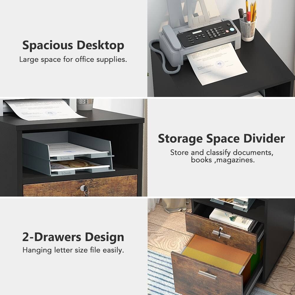 Black 2 Drawer Mobile File Cabinet with Lock F9345