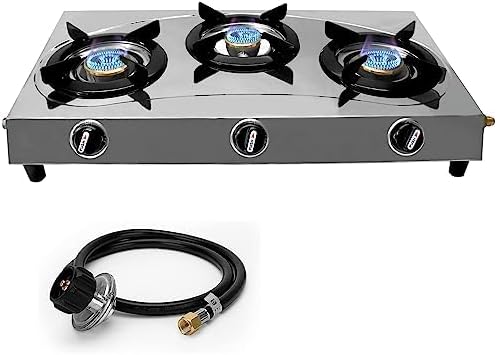 3 Burner Stainless Steel Propane Stove with Hose & Regulator U86873
