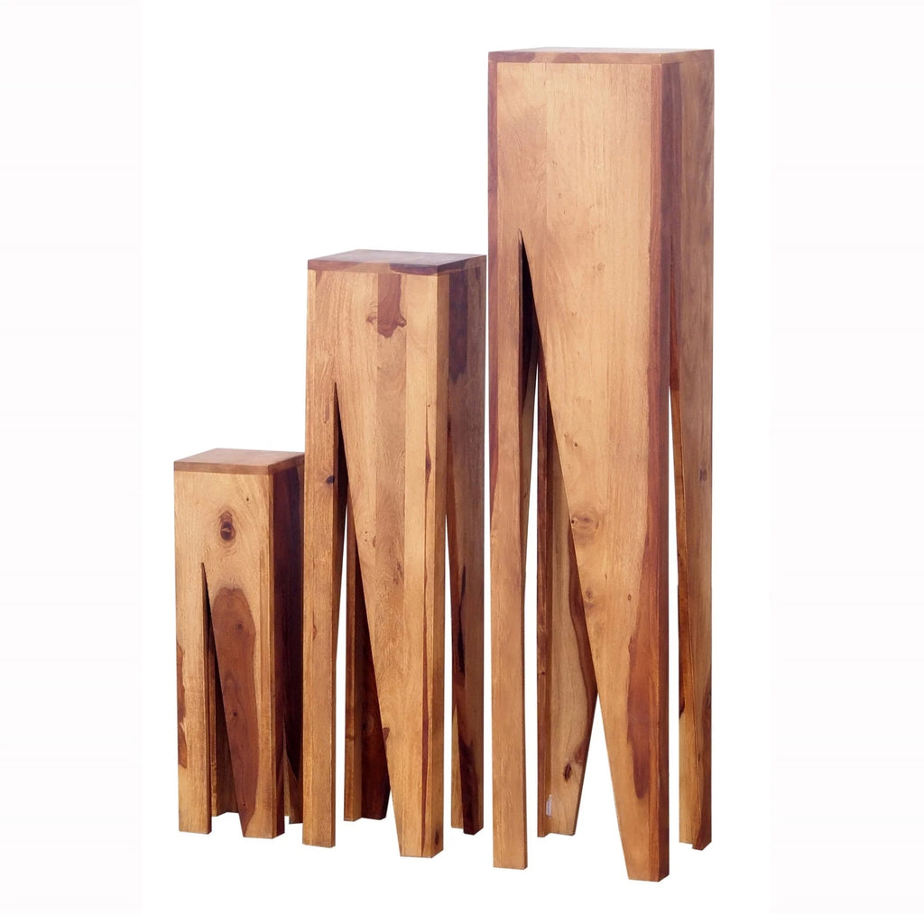 Set of 3 Sheesham Wood Pedestal Table Stand Y65940