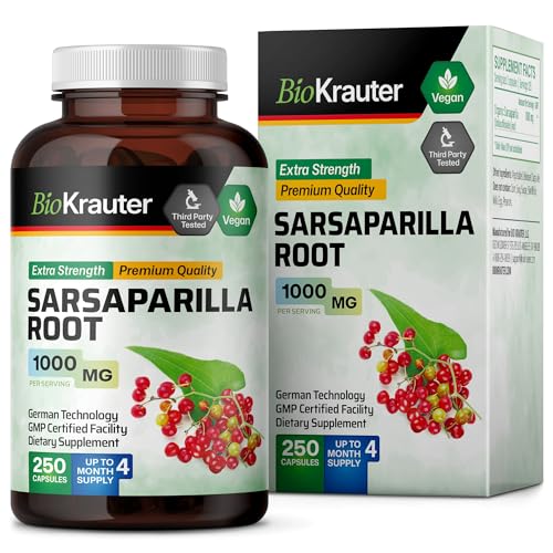 Organic Sarsaparilla Root Capsules 1000mg 250 Veggie Caps F2353