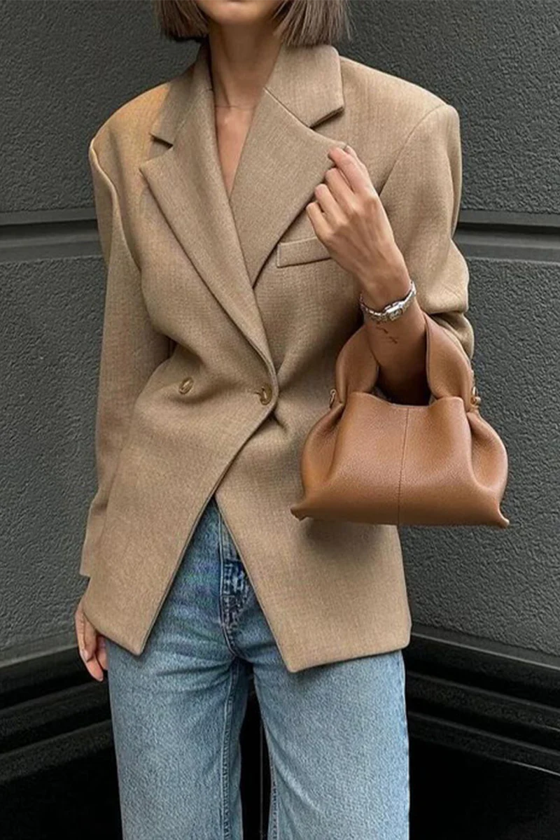 Solid Color Button Outerwear Q32184