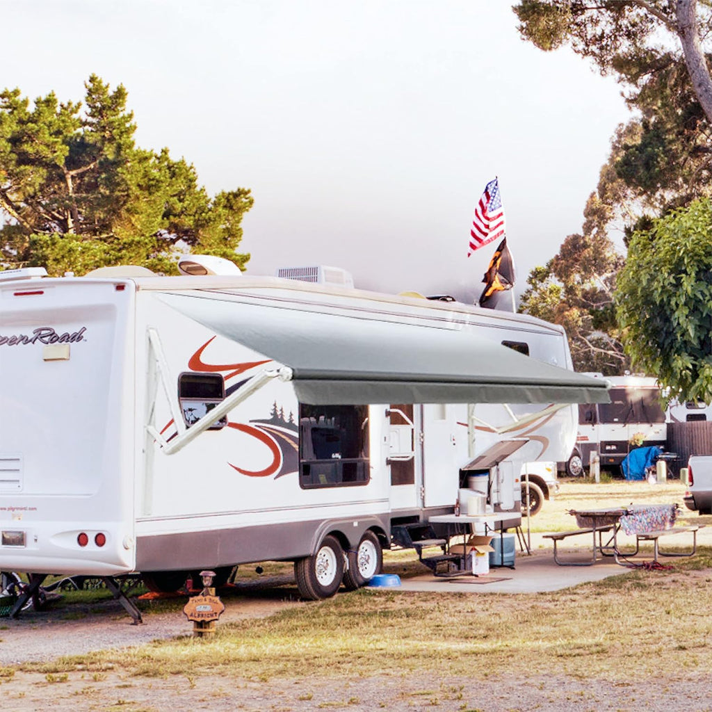 White Motorized Retractable RV Awning 18x8 Ft B6942