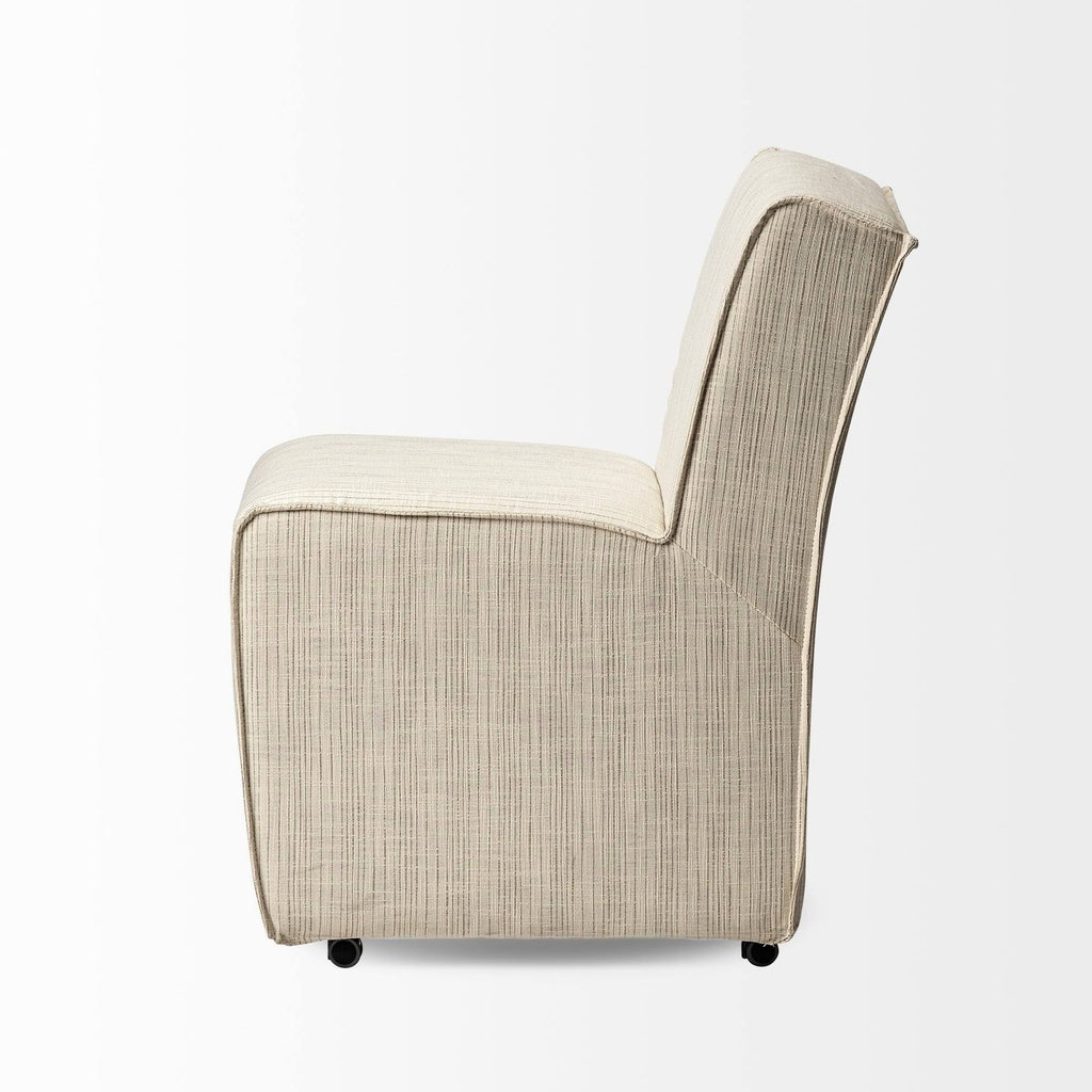 Cream-Toned Fabric Dining Chair with Wooden Base P622