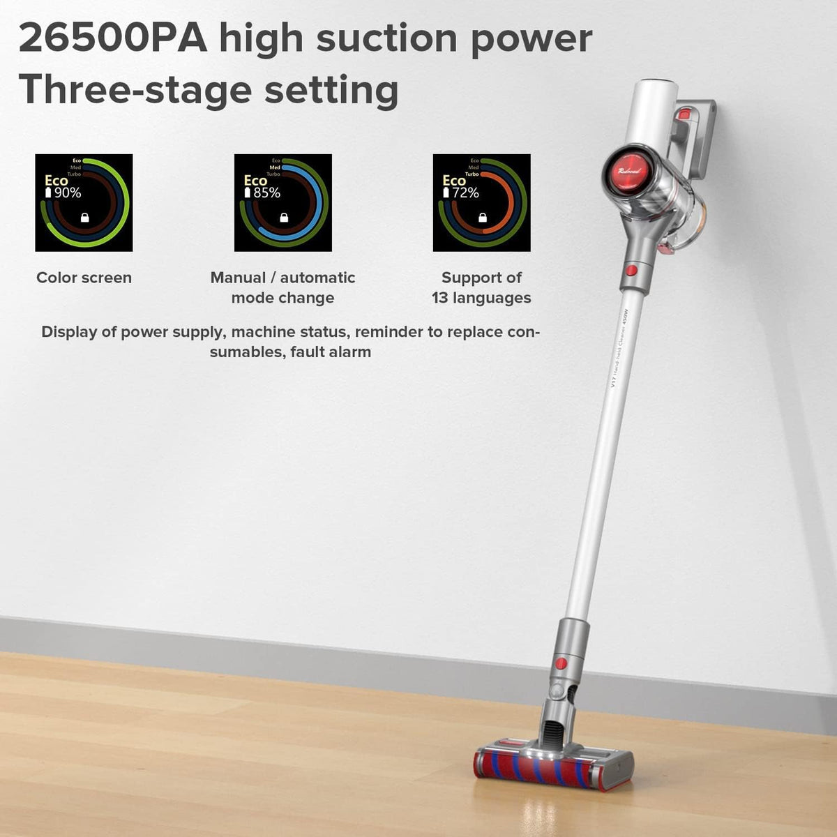 Cordless Stick Vacuum Cleaner with Color LCD Display, 450W Motor, 60 Min Runtime Q57843