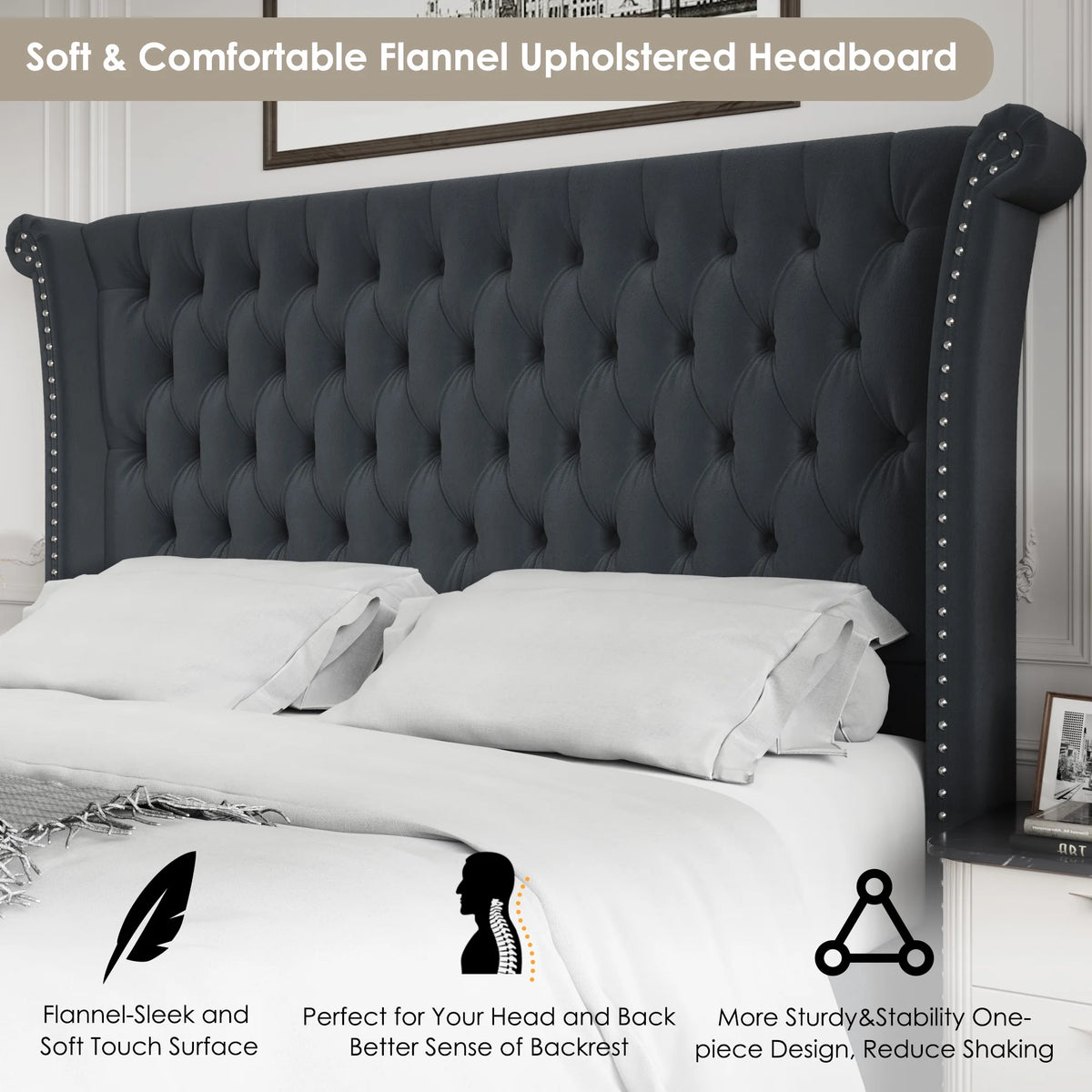 King Size White Velvet Tufted Upholstered Platform Bed U6049