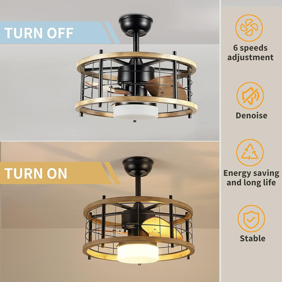 20'' Bladeless Ceiling Fan with Lights Remote Control S5628
