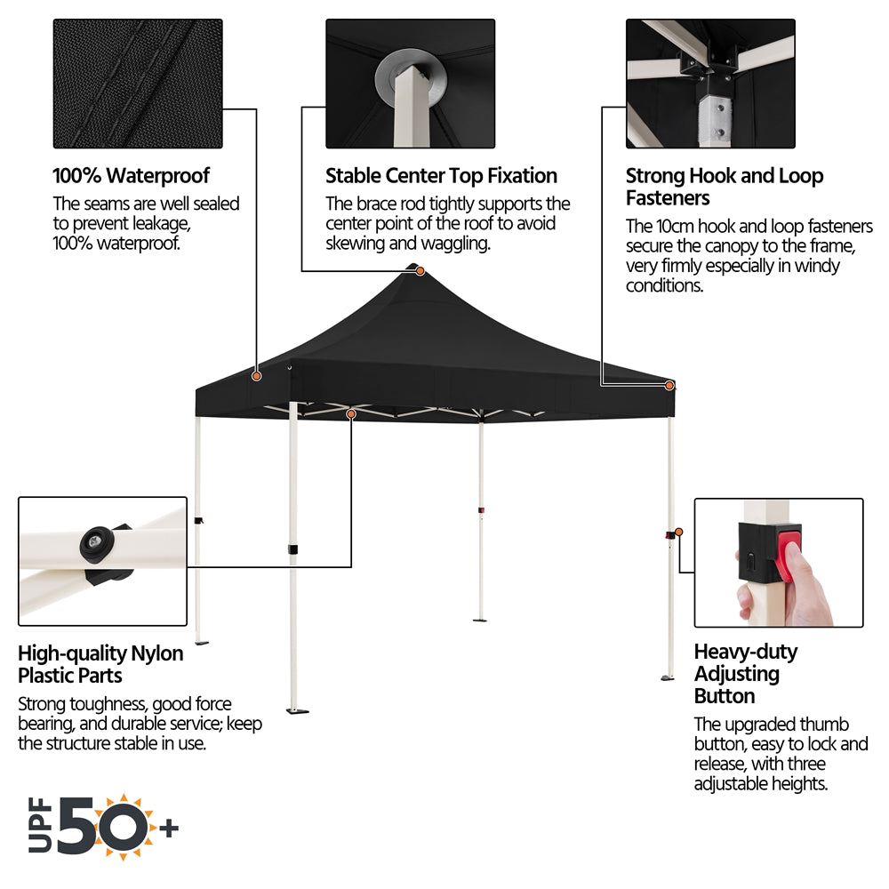 Black 10 FT Pop-up Canopy with Roller Bag and Sandbags N8107